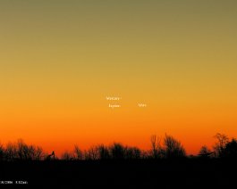 Triple Conjunction Triple conjunction of Mars, Mercury, and Jupiter as seen on December 10, 2006.
