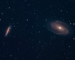 M81 & M82 M82, at left, is an edge-on starburst galaxy while neighboring M81 is a grand design spiral galaxy. Captured on May 13, 2021. Total integration time is...